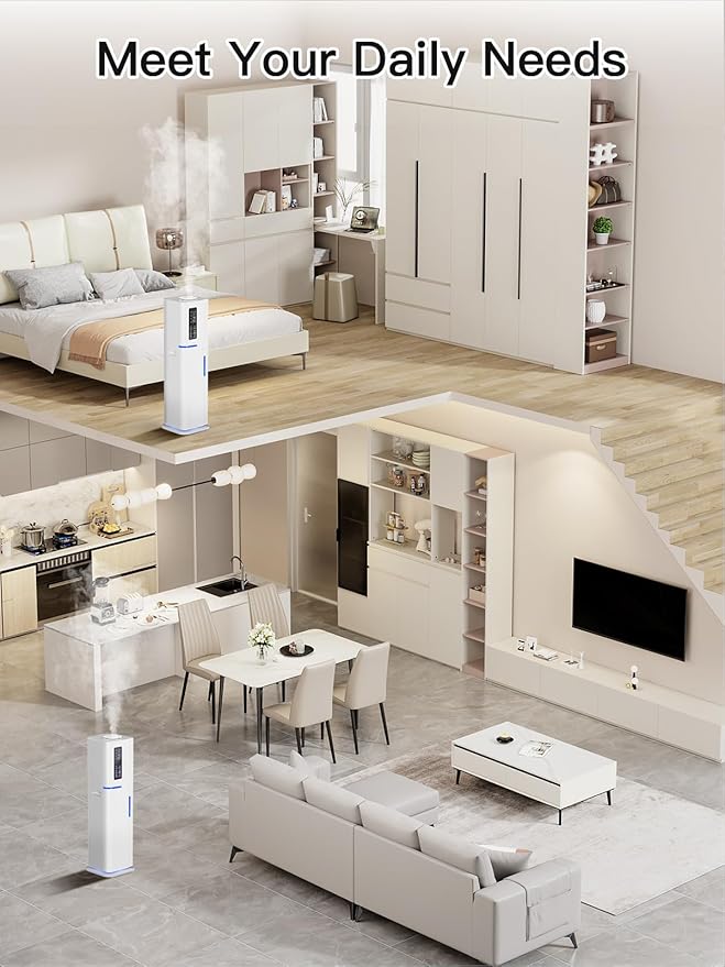 10L/2.64Gal Humidifiers for Bedroom, Top Fill Quiet Ultrasonic Cool Mist Humidifier Large Room, Covers 550ft², 60H Runtime, 24H Timer, 3 Mist Modes Humidifiers for Home, Office, Plants, White
