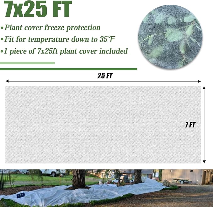 Plant Covers Freeze Protection, 7FT x 25FT 0.9oz Reusable Frost Cloth Plant Blankets Floating Row Cover for Garden Clod Winter Frost Sun Pest Protection