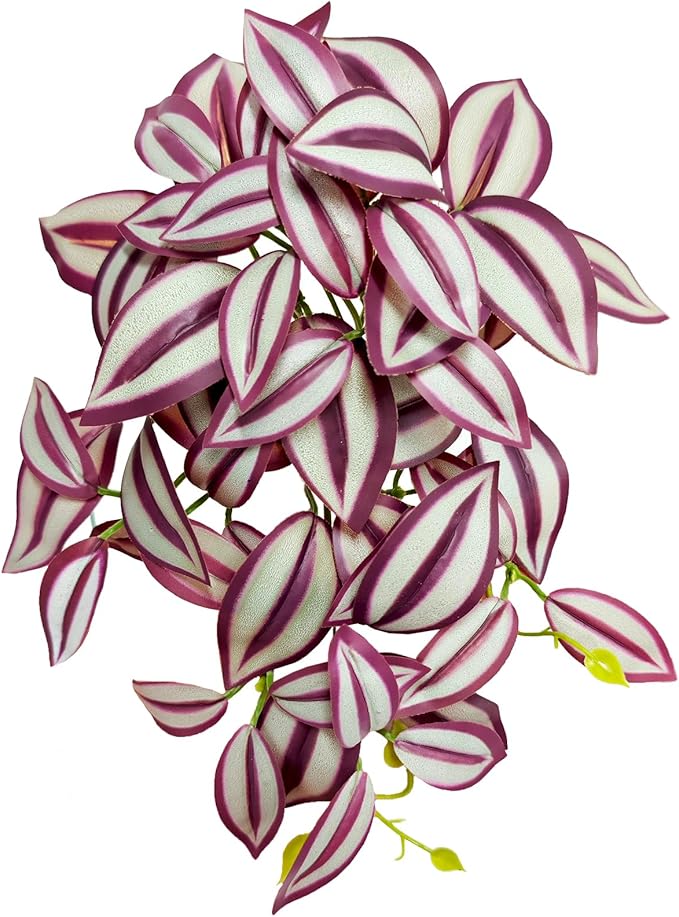 Woyrise Reptile Plants, Terrarium Hanging Plant Vines, Artificial Leaves with Suction Cup, Bearded Dragon Tank Accessories for Gecko Lizard Snake Frog Tortoise Decorations - Purple Zebrina