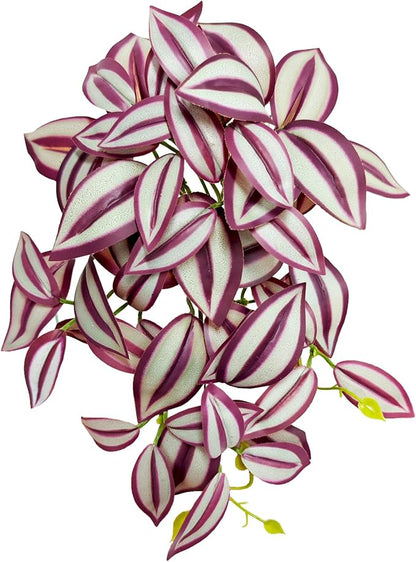 Woyrise Reptile Plants, Terrarium Hanging Plant Vines, Artificial Leaves with Suction Cup, Bearded Dragon Tank Accessories for Gecko Lizard Snake Frog Tortoise Decorations - Purple Zebrina