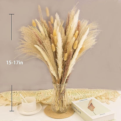 65PCS Pampas Grass Decor, Including pompas Floral, Reed Dried Grass and Bunny Tails Dried Flowers, Natural Dried Pampas Grass Bouquet for Boho Decor Wedding, Home Decoration