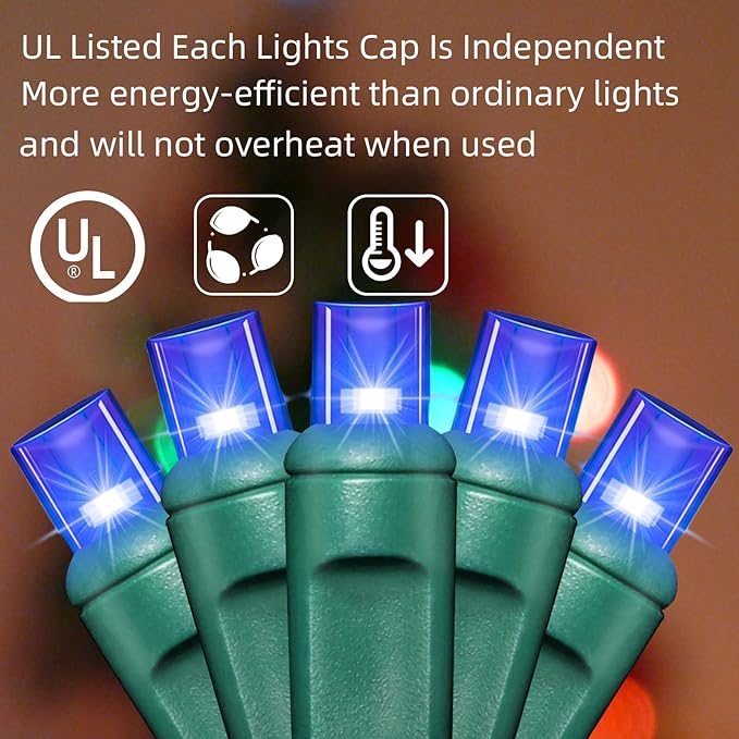 LAMPHOME 200LED (4pk of 50L) String Lights, LED Christmas Lights, 6" SPACING,Green Wire,Blue