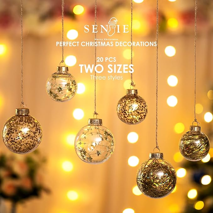 Christmas Ornaments Ball Set-Shatterproof Clear Plastic Decorative Baubles for Xmas Tree House Holiday Wedding Party Decoration,20pcs Gold