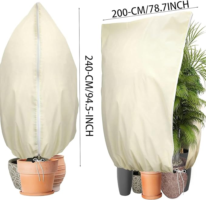 Plant Covers Freeze Protection, 7.87 X 98.4 Inch Plant Frost Protection Covers, 2-Pack,with Zipper and Drawstring Outdoor Winterizing Plant Blankets.