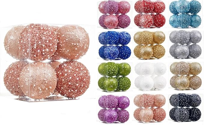 8CT Christmas Ball Ornaments, Rose Gold Christmas Ball Decorations Shatterproof Plastic Hanging Pearl Balls for Holiday Party(90mm/3.54")