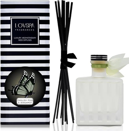LOVSPA Reed Diffuser Set, Unwind Eucalyptus & Mint Scented Oil Diffuser with Sticks, Home Fragrance Accessories for Bathroom Shelf Decor, Aroma Diffusers for Home or Office Desk, USA Made