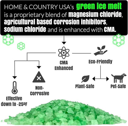 Green Ice Melt Pail Effective to -25°F, Eco-Friendly De-Icer, Optimal Granule Size for Quick Melting, Ideal for Driveways, Walkways, and Entryways 45 lb Pail