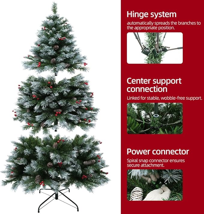 Prelit Christmas Tree with Lights 9ft - Premium Artificial Christmas Tree, with 2270 Branch Tips and 900 Warm Lightsm, Support Automatique, Easy Assembly,Perfect Choice for Xmas Decorations