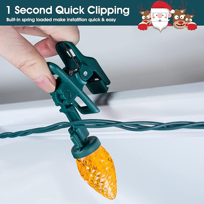 C9 LED Christmas Lights Outdoor, 68 Feet 100 LED Strawberry String Lights with 100 Spring Clamps, Waterproof Commercial Grade Extendable for Outside Roofline Patio Home Xmas Decoration, Multicolor