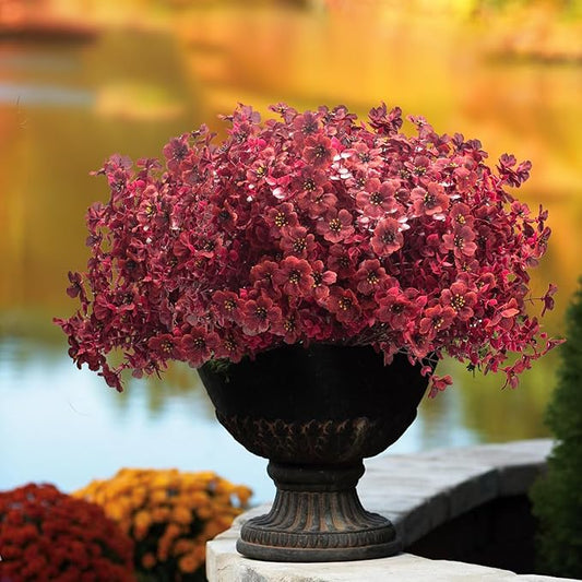 16 Bundles Artificial Boxwood Flowers Outdoor UV Resistant, 13.5" Fall Faux Greenery for Porch Planters Thanksgiving Decor - Fake Plants for Garden, Fireplace, Front Door(Wine Red)