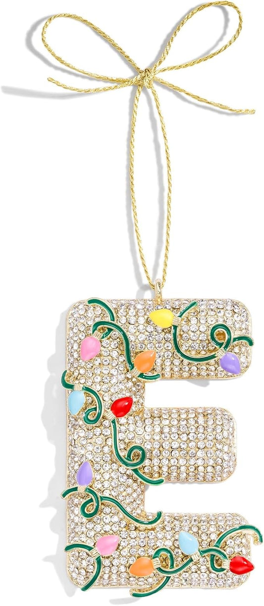 2025 Christmas Initial Ornaments,Letter E Ornaments for Xmas Tree,Hanging Christmas Ornament Gift for Mother Friends Sister Wife Grandma Women Men