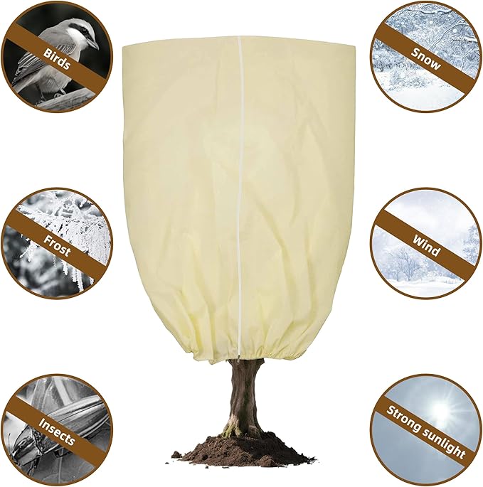Plant Cover Freeze Protection, Winter Plant Covers 2 Pack 71 * 47.2 INCH, Plant Frost Cover, Tree Plant Freeze Protection Covers, Planter Plant Winter Frost Blanket with Zip Drawstring,
