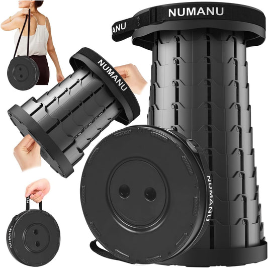 Portable Collapsible Stool, Lightweight & Sturdy, Adjustable Height Telescopic Folding Stool for Adults, Retractable Camping Chair, Telescoping Seat or Footrest for Home & Outdoors, 18"H Max 400lb