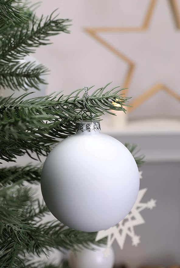 DN DECONATION White Glass Christmas Ornaments, Set of 9, 3' Hanging Christmas Baubles for Xmas Tree Decoration, Wedding Party Gift