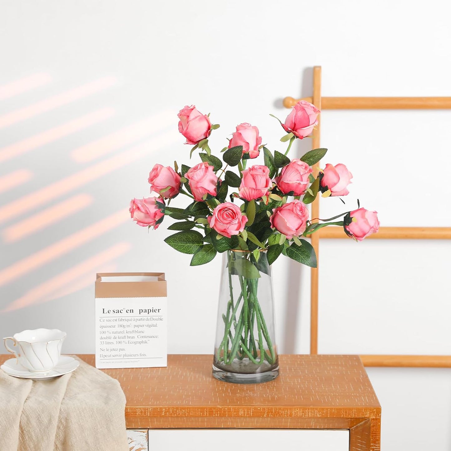 12Pcs Realistic Fake Dark Pink Roses Faux Flowers with Long Stems, Artificial Silk Rose Flowers for Valentines Day Home Wedding Decor Bridal Bouquet