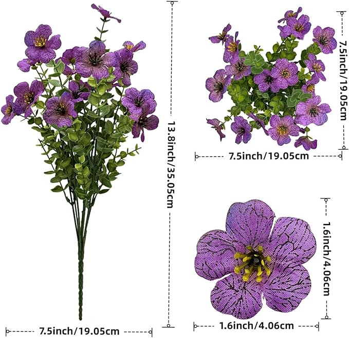 Artificial Flowers Outdoor UV Resistant Fake Plants, 12 Bundles Silk Daisy in Pots for Porch Patio Garden, Faux Potted Home Decor for Outside (Purple)