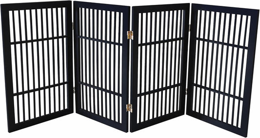 Pet Dog Gate Strong and Durable Freestanding Folding Acacia Hardwood Portable Wooden Fence Indoors or Outdoors by Urnporium (Black Pet Gate, 4 Panel 30" Tall)