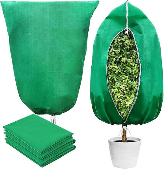 Plant Covers Freeze Protection, 4 Pack Frost Covers with Zipper Drawstring (31.5" x 47.3") Plant Protection Cover Bags for Outdoor Winter Frost Cold (Green) (31.5" W x 47.3" H(4 PCS), Green)