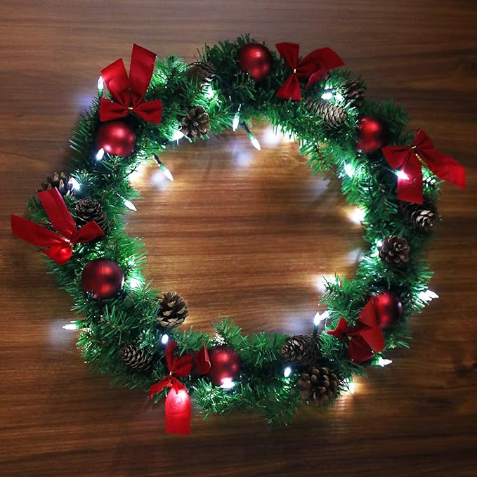 Christmas Lights - Battery Operated String Lights 50 LED String Lights Mini Lights with Auto-Timer and 8 Lighting Modes for Christmas Wreath Party Wedding Garden Home Decoration, White