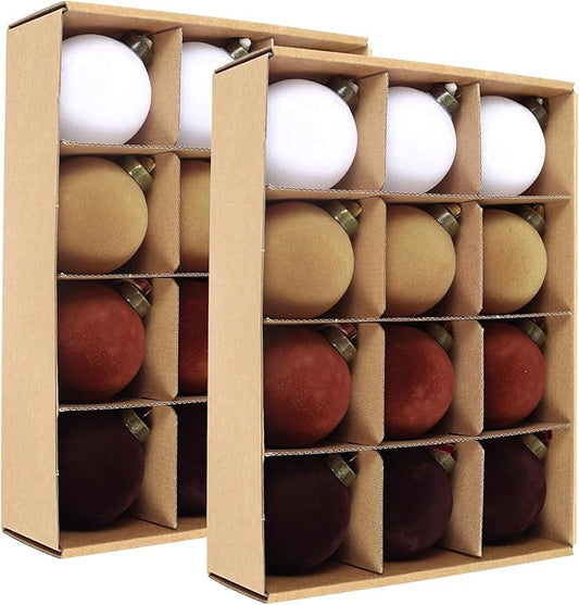 24 Pcs Velvet Christmas Balls Bulk Shatterproof Plastic Christmas Tree Decorations for Decorative Hanging Baubles (24, White、Khaki、Brown、Coffee, 3.15Inch)