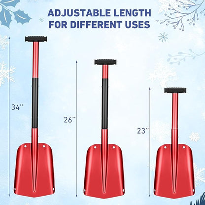 Gisafai 1 Pcs 34'' Detachable Emergency Snow Shovel for Car Aluminum Extendable Collapsible Snow Shovel Emergency Car Cleaning Equipment Suitable for Truck SUV Van Camp Outdoor (Red)