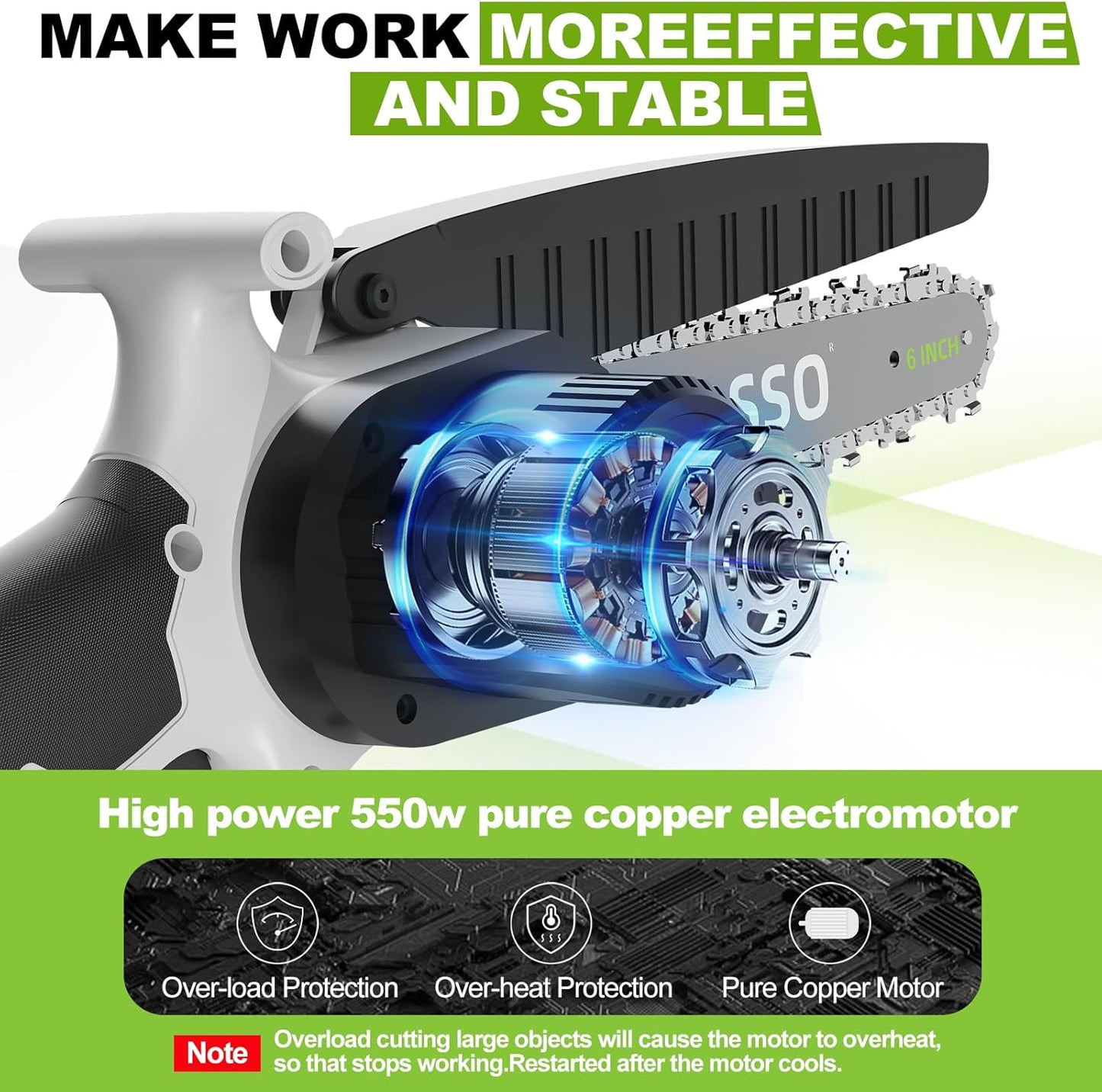 6Inch Mini Chainsaw Cordless - Electric Chainsaw with Strong Motor & 2×2.0Ah Battery, 2 Chains Included for Tree Trimming, Branches Cutting, Lightweight Handheld Chain saw for Garden/Yard Maintenance