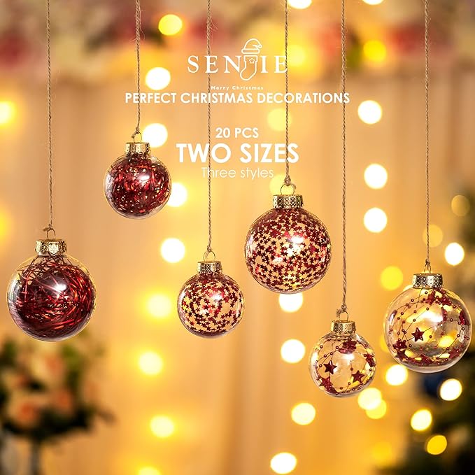 Christmas Ornaments Ball Set-Shatterproof Clear Plastic Decorative Baubles for Xmas Tree House Holiday Wedding Party Decoration,20pcs Red