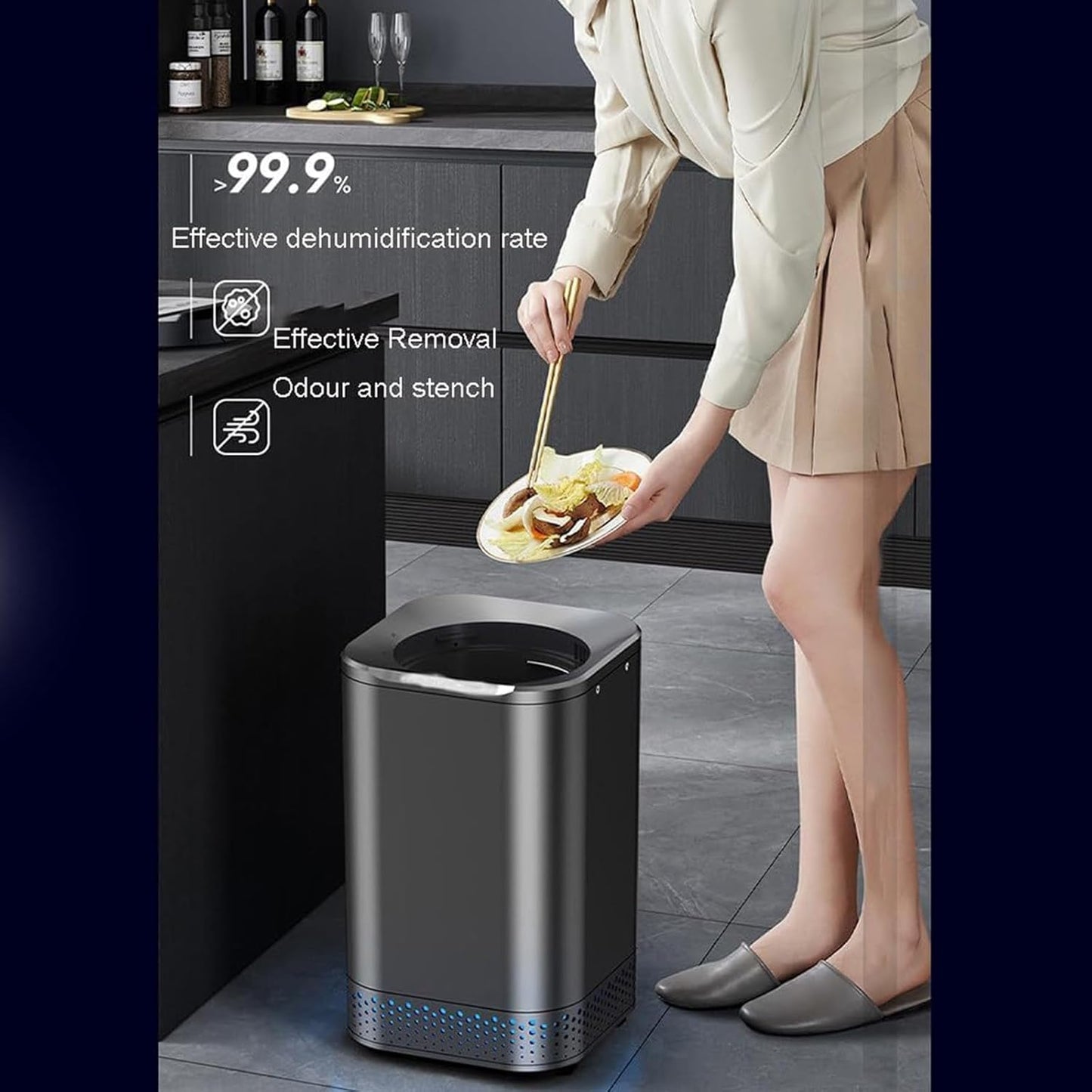 Electric Kitchen Composter,Smart Waste Kitchen Composter,Home Composting Bin,Countertop Automatic Food Waste Cycler with 2.5L Capacity,Turn Garbage to Compost with Single Button,220V