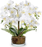 White Orchids Artificial Flowers 16.5" Faux Orchids Plant in Pot Fake Flower Arrangements with Glass Vases White Centerpieces for Kitchen Dining Room Tables Bathroom Nightstand Shelf Desk Decor