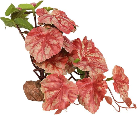Reptile Plants for Terrarium, Ball Python Tank Decor Accessories fit Bearded Dragon Crested Leopard Gecko Lizard Chameleon Snake Frog Tortoise Hermit Crab - Fake Heuchera Micrantha Pink