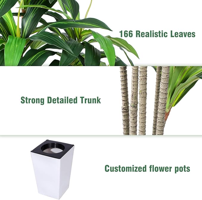 Artificial Dracaena Tree with White Tall Planter, 7ft Tall Potted Artificial Dracaena Silk Plant, Fake Yucca Tree Plant, Home Office Floor Room Decor Plants Indoor Outdoor, Housewarming Gift