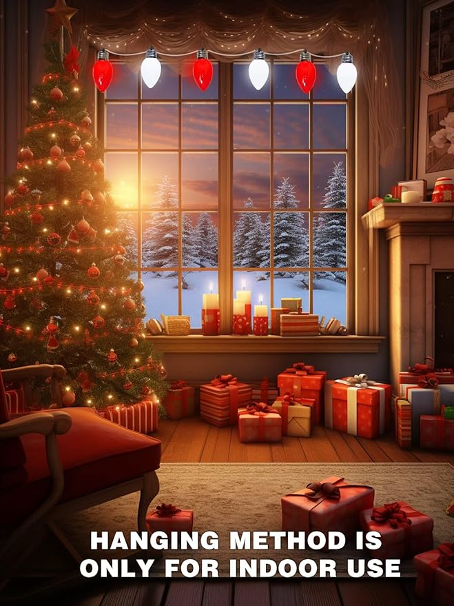 12 Pack Large C9 Christmas Decorations Outdoor, Waterproof C9 Christmas Lights Plug in with 2 Modes and Timer, Pathway Light for Party Indoor Yard Patio Walkway Garden Xmas Decoration (Red and White)