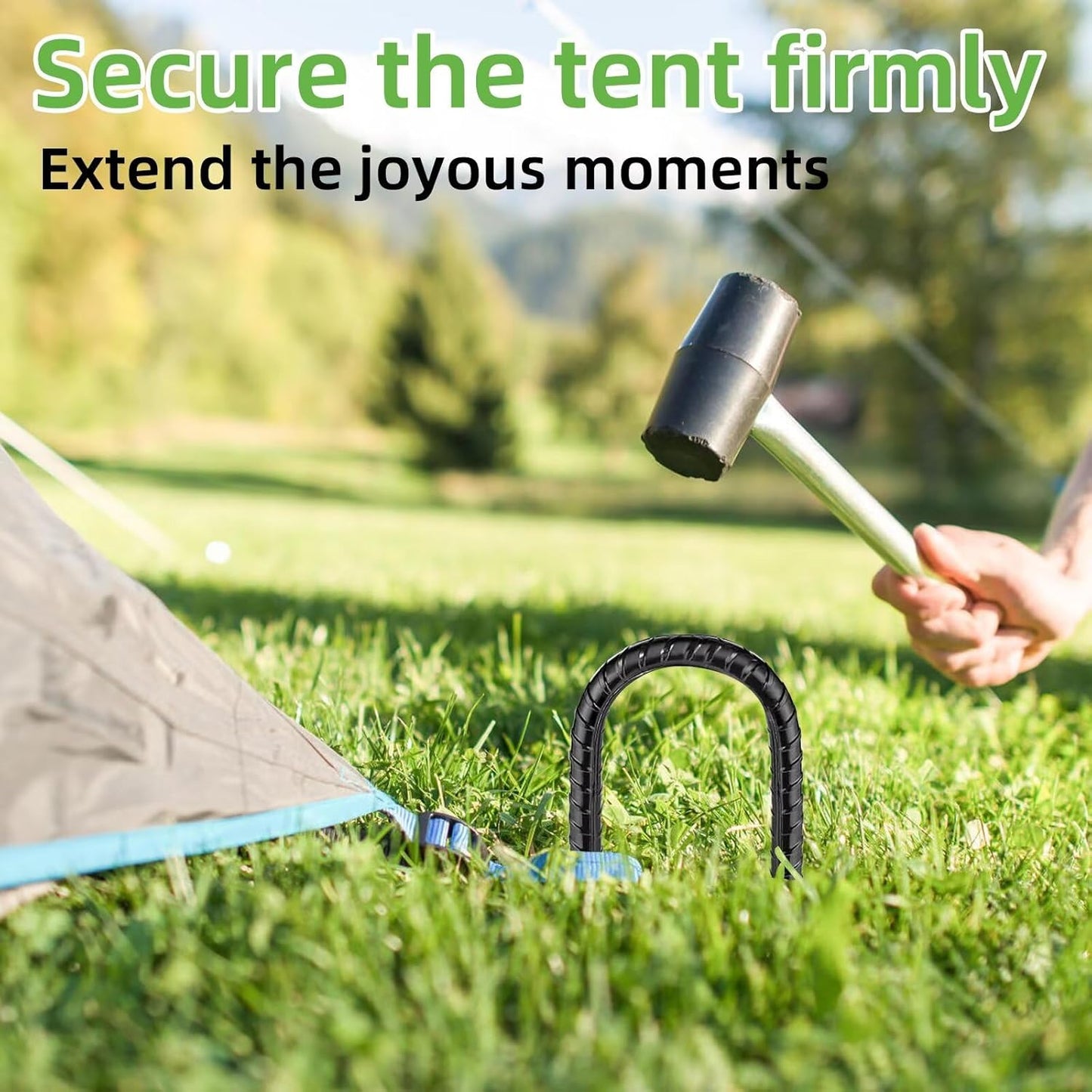 Black Trampoline Stakes Anchors High Wind 16inx10mm Galvanized U Hook 4pcs Rebar Stakes – Heavy Duty Ground Anchors for Trampoline,Yard & Inflatable,Landscape Metal Stakes for Outdoor Decorations