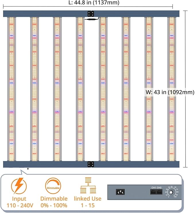 DOMMIA Grow Light, LED Grow Lights Full Spectrum, Foldable & Dimmable Daisy Chain Bar Style Grow Lights for Grow Tents for Indoor Plants, Commercial Hydroponic Growing Lamp，800W 1-Pack