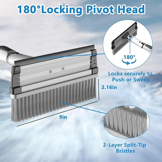 47.3" Car Snow Brush & Snow Broom for Truck SUV | Extendable Ice Scrapers for Car Windshield with Foam Grip | No-Scratch Soft Bristles for Vehicle Roof Cleaning | Heavy Duty Auto Snow Removal Tool