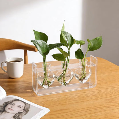 Clear Plant Propagation Station Plants Terrarium Planter Vase Birthday Gifts for Women Girl in Acrylic Stand Home Office Garden Decor