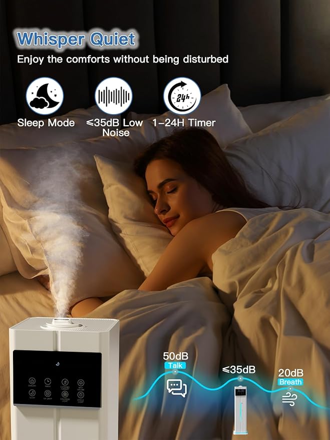 9L/2.4Gal Cool Mist Humidifier, Top Fill Quiet Ultrasonic Humidifiers for Bedroom, Covers 550ft², 60H Runtime, 24H Timer, 7 Colors Light, 4 Mist Modes Humidifier Large Room, Home, Office, White