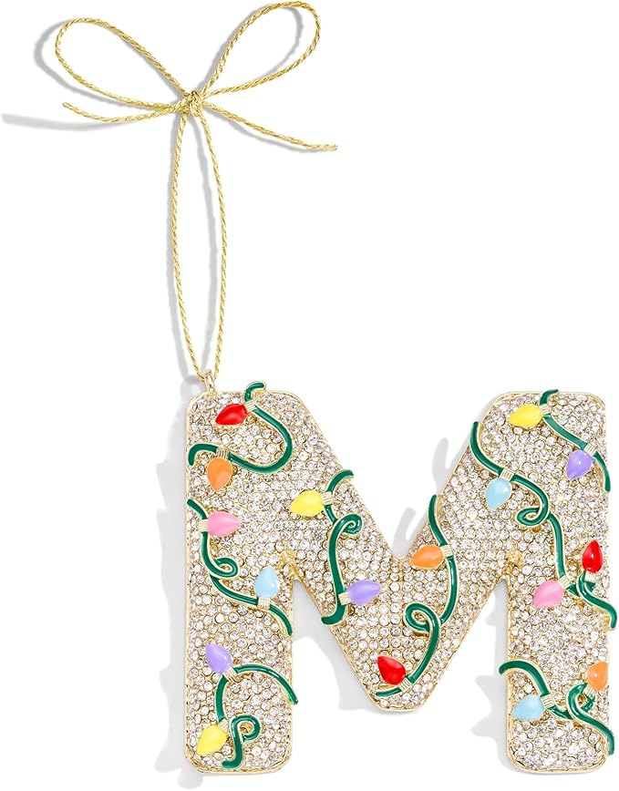 2025 Christmas Initial Ornaments,Letter M Ornaments for Xmas Tree,Hanging Christmas Ornament Gift for Mother Friends Sister Wife Grandma Women Men