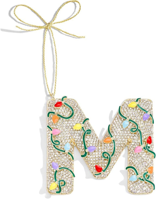 2025 Christmas Initial Ornaments,Letter M Ornaments for Xmas Tree,Hanging Christmas Ornament Gift for Mother Friends Sister Wife Grandma Women Men