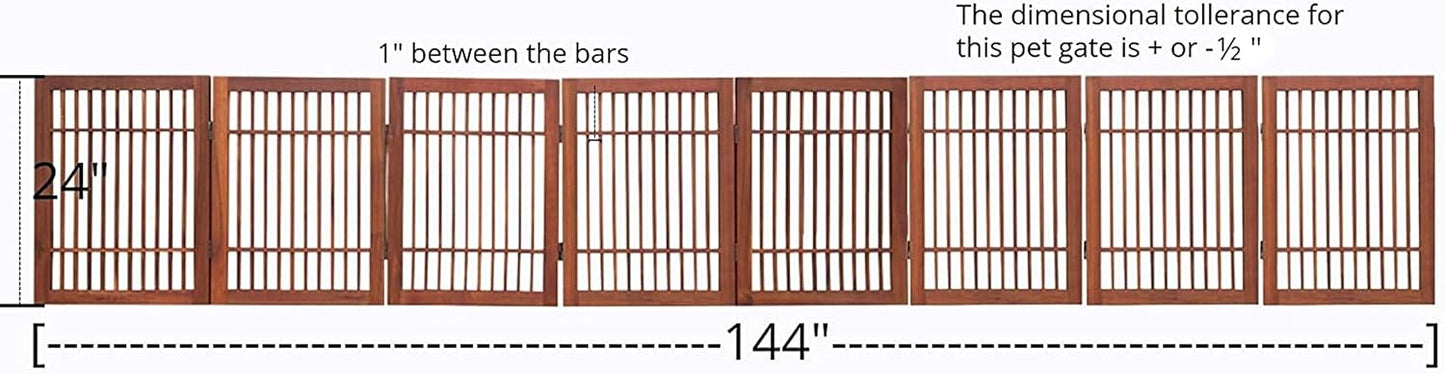 Urnporium Freestanding Pet Gate Folding Wooden Fence for Indoor & Outdoor Use, Durable Acacia Hardwood (Brown Pet Gate, 8 Panel 24" Tall)