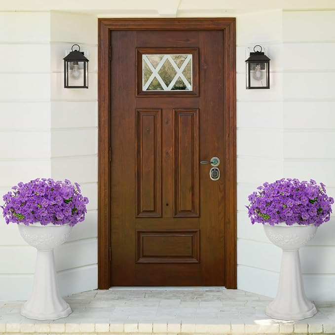 Lifewit Artificial Flowers for Outdoor Indoor, 12 Bundles Plastic Fake Flowers Daisy with Eucalyptus Leaves for Home Garden Decor, Porch, Window Box(Purple)