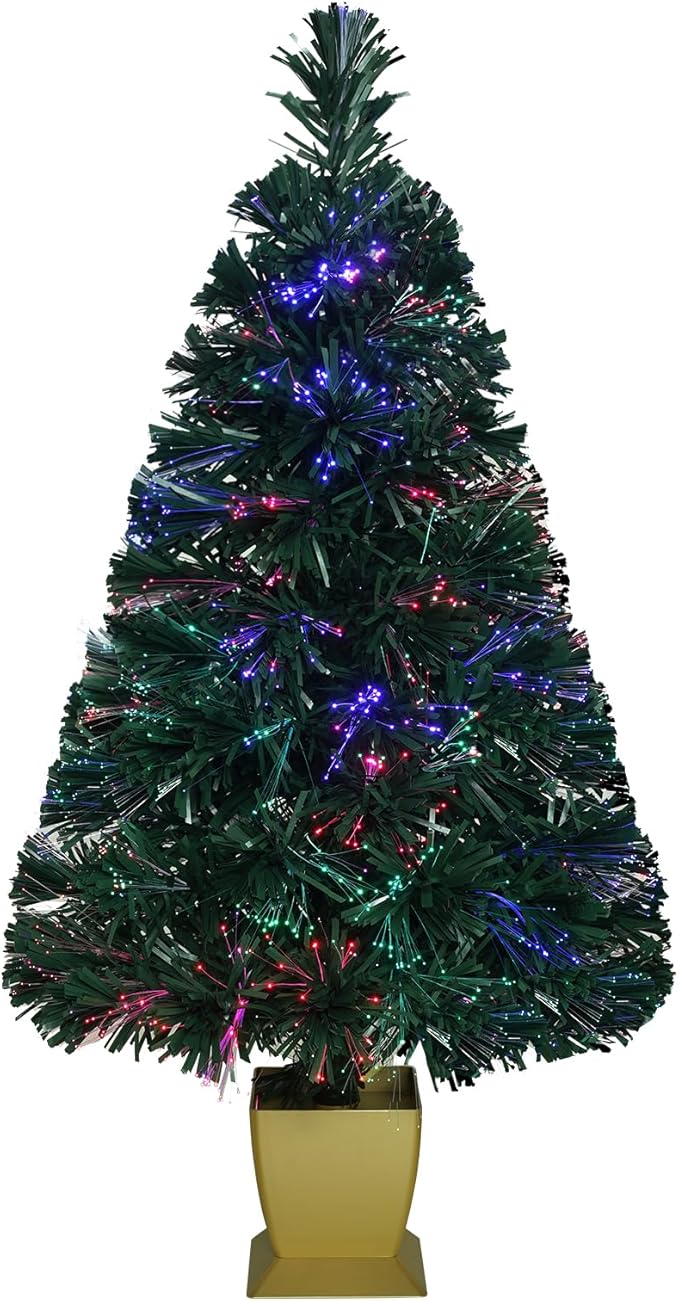 32inch Green Fiber Optic Christmas Tree, Small Christmas Tree with Lights 3 FT Artificial Prelit Tabletop Xmas Tree Holiday Home Decorations, USB Adaptor Included