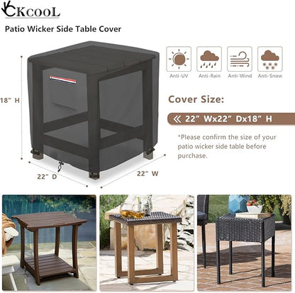 okcool Patio Wicker Side Table Cover,Waterproof Square Patio Small Side Table Cover,Suitable for 3-Piece Outdoor Wicker Patio Bistro Set Side Table,22W x 22D x 18H inch