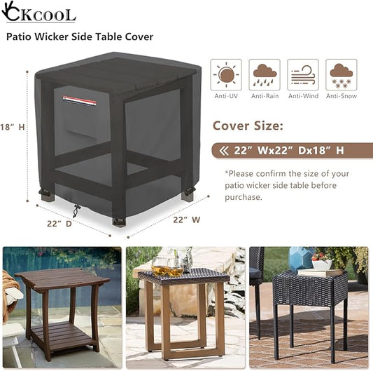 okcool Patio Wicker Side Table Cover,Waterproof Square Patio Small Side Table Cover,Suitable for 3-Piece Outdoor Wicker Patio Bistro Set Side Table,22W x 22D x 18H inch