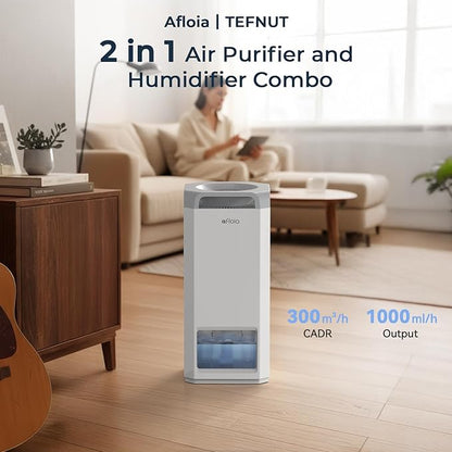 Afloia Humidifier for Bedroom Large Room - Mist Free Evaporative 2 in 1 Humidifier and Air Purifier in One Combo for Home with Top Fill 5L Tank/Humidity&Air Quality Sensor/2-24H Timer