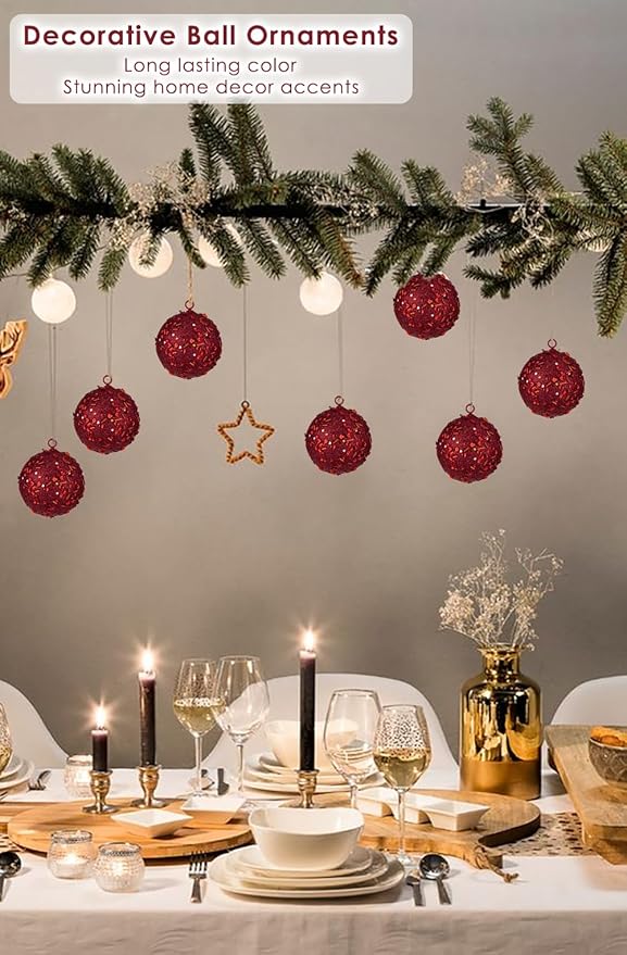 3.15" Large Christmas Balls Ornaments 6 Pcs Shatterproof Big Burgundy Red Christmas Ornaments for Xmas Tree Bulk Glitter Big Xmas Tree Ornament for Trees Halloween Holiday Wedding Party Decoration