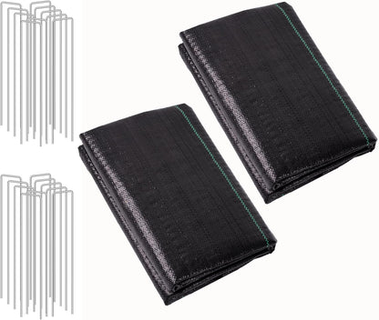 LIUJIAYI 2.4oz-2 Pack 3FTx50FT + 20 Pegs Weed Barrier Landscape Fabric - Durable Weed Block Ground Cover Mat, Woven Geotextile for Underlayment, Commercial Driveway Stabilization, Weed Control Cloth
