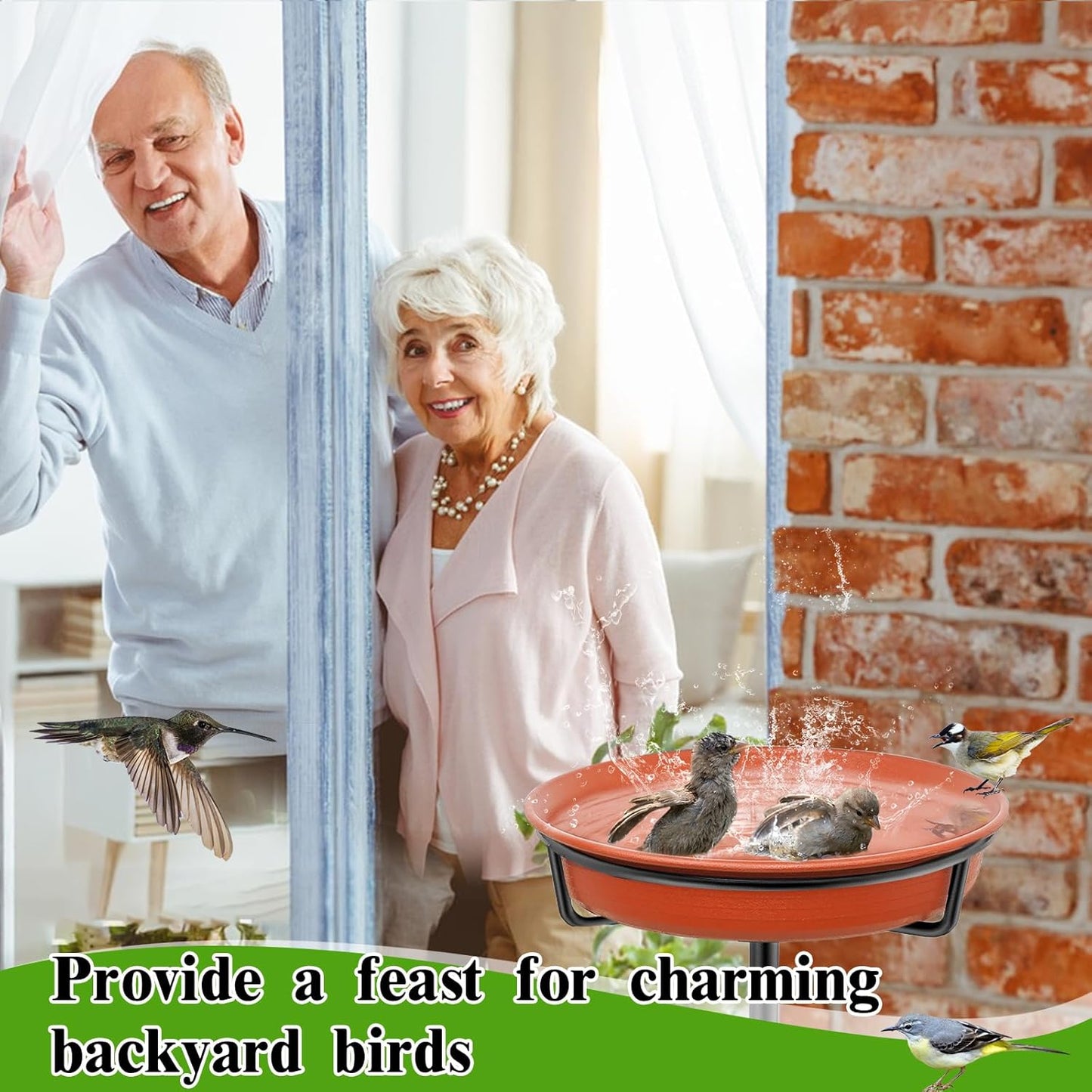 Bird Baths for Outdoors, Detachable Birdbaths for The Garden Clearance, Freestanding Bird Baths for Outdoors Heavy Duty, Bird Bath Bowl Spa & Birdfeeder with Metal Stake Stand (Brown)