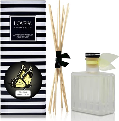 LOVSPA Reed Diffuser Set, Pomelo Grapefruit Scented Oil Diffuser with Sticks, Home Fragrance Accessories for Bathroom Shelf Decor, Aroma Diffusers for Home or Office Desk, USA Made
