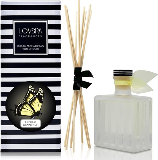 LOVSPA Reed Diffuser Set, Pomelo Grapefruit Scented Oil Diffuser with Sticks, Home Fragrance Accessories for Bathroom Shelf Decor, Aroma Diffusers for Home or Office Desk, USA Made